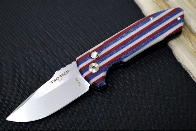 Pro Tech SBR Auto One of a Kind Custom - Unique Micarta Front Handle Scale & Black Anodized Aluminum Handle / CPM-S35VN Steel / Abalone Push Button - Northwest Knives