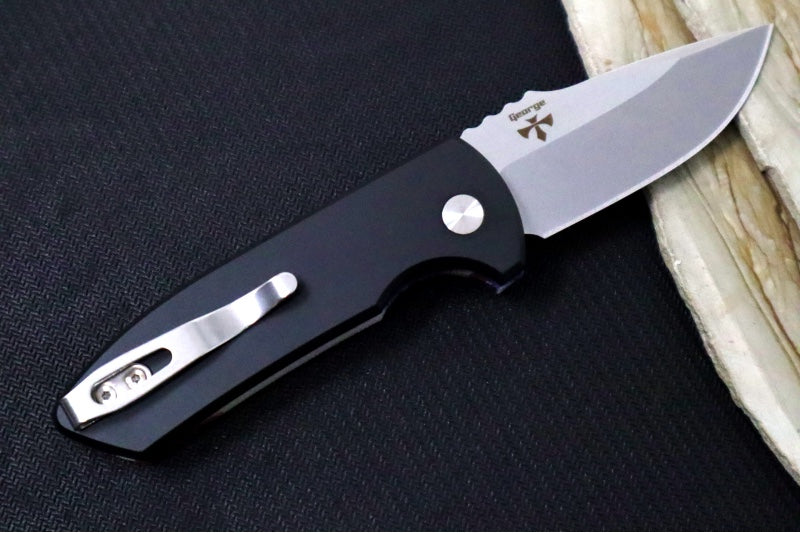 Pro Tech SBR Auto One of a Kind Custom - Unique Micarta Front Handle Scale & Black Anodized Aluminum Handle / CPM-S35VN Steel / Abalone Push Button - Northwest Knives