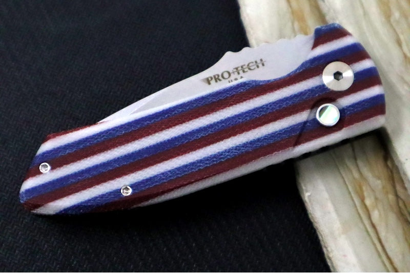 Pro Tech SBR Auto One of a Kind Custom - Unique Micarta Front Handle Scale & Black Anodized Aluminum Handle / CPM-S35VN Steel / Abalone Push Button - Northwest Knives