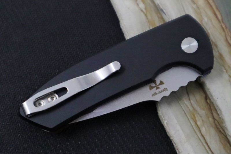 Pro Tech SBR Auto One of a Kind Custom - Unique Micarta Front Handle Scale & Black Anodized Aluminum Handle / CPM-S35VN Steel / Abalone Push Button - Northwest Knives