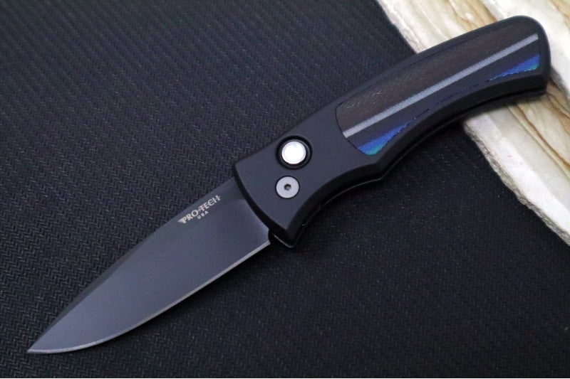 Pro Tech Duke 2 Auto One of a Kind Custom - Black Blade / CPM-Magnacut Steel / Pearl Inlay Push Button / Custom Micarta Inlay & Black Anodized Aluminum Handle