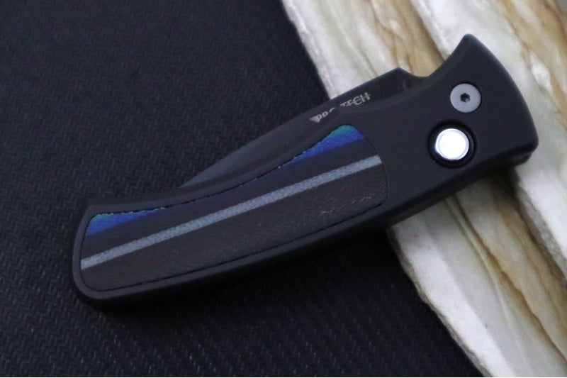 Pro Tech Duke 2 Auto One of a Kind Custom - Black Blade / CPM-Magnacut Steel / Pearl Inlay Push Button / Custom Micarta Inlay & Black Anodized Aluminum Handle