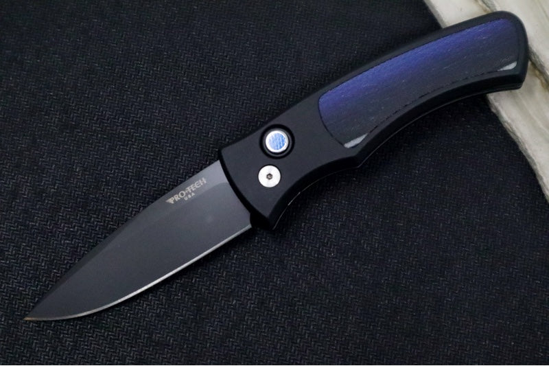 Pro Tech Duke 2 Auto One of a Kind Custom - Black Blade / CPM-Magnacut Steel / Pearl Inlay Push Button / Custom Micarta Inlay & Black Anodized Aluminum Handle