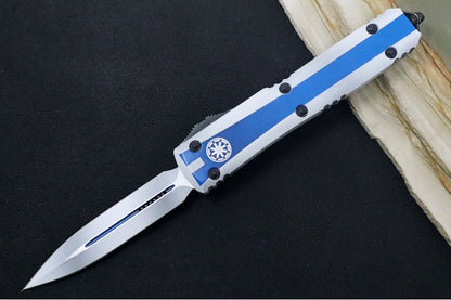 Microtech Ultratech Signature Series Clone Trooper OTF - Dagger Blade / Faded White Blade / Blue & White Aluminum Handle 122-1CO