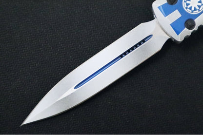 Microtech Ultratech Signature Series Clone Trooper OTF - Dagger Blade / Faded White Blade / Blue & White Aluminum Handle 122-1CO