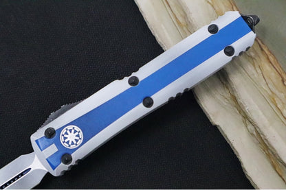 Microtech Ultratech Signature Series Clone Trooper OTF - Dagger Blade / Faded White Blade / Blue & White Aluminum Handle 122-1CO