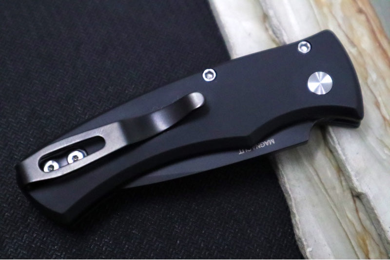 Pro Tech Duke 2 Auto One of a Kind Custom - Black Blade / CPM-Magnacut Steel / Pearl Inlay Push Button / Custom Micarta Inlay & Black Anodized Aluminum Handle