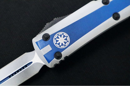 Microtech Ultratech Signature Series Clone Trooper OTF - Dagger Blade / Faded White Blade / Blue & White Aluminum Handle 122-1CO