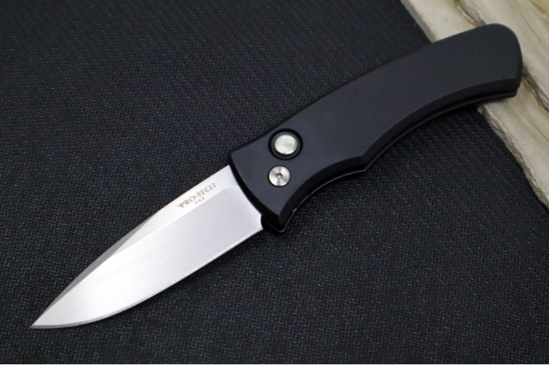 Pro Tech Duke 2 Auto Blade Show West Exclusive - Stonewashed Drop Point Blade/ CPM-Magnacut Steel / Black Anodized Aluminum Handle / Gold Lip Pearl Button BSW25.Duke.1