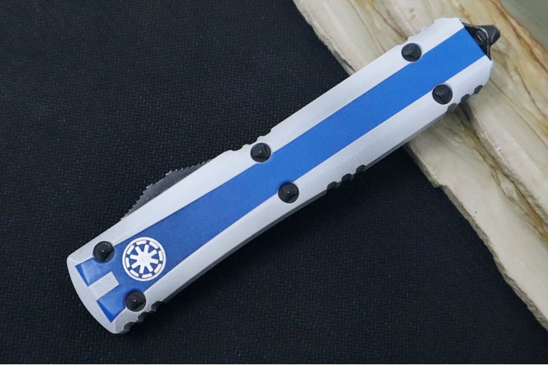 Microtech Ultratech Signature Series Clone Trooper OTF - Dagger Blade / Faded White Blade / Blue & White Aluminum Handle 122-1CO