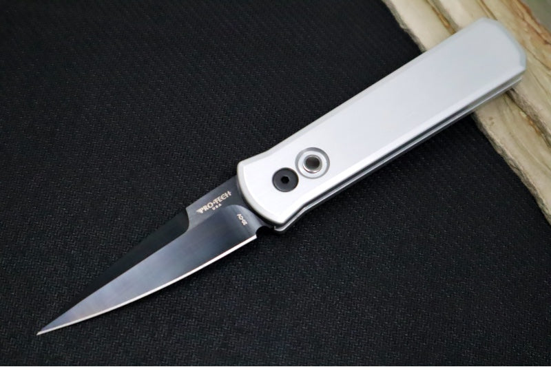 Pro Tech Godson Auto Blade Show West Exclusive - Clear Anodized Aluminum Handle / Black Lip Pearl Push Button / Satin Black DLC 20CV Blade / Black DLC Deep Carry Clip BSW25.Godson.1 - Northwest Knives