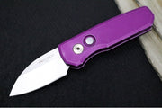 Pro Tech Runt Auto Blade Show West Exclusive - Smooth Battleworn Textured Aluminum Handle / Machine Satin Wharncliffe Blade / CPM-Magnacut Steel / Mother of Pearl Button BSW25.Runt5.1 - Northwest Knives