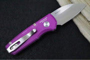 Pro Tech Runt Auto Blade Show West Exclusive - Smooth Battleworn Textured Aluminum Handle / Machine Satin Wharncliffe Blade / CPM-Magnacut Steel / Mother of Pearl Button BSW25.Runt5.1 - Northwest Knives
