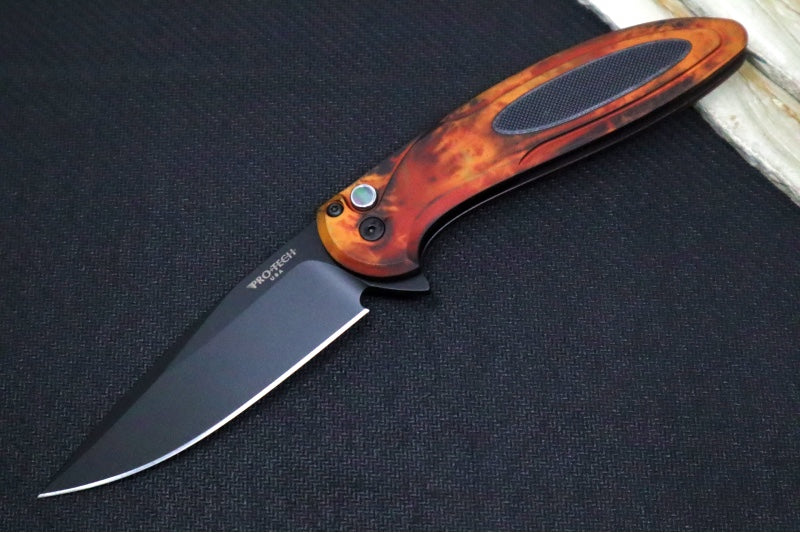 Pro Tech Cambria Flipper Limited - "Del Fuego" Anodized Aluminum Handle & Black Textured G-10 Inlay / CPM-Magnacut Steel / Black DLC Finish / Black Lip Pearl Button CF2103-DF