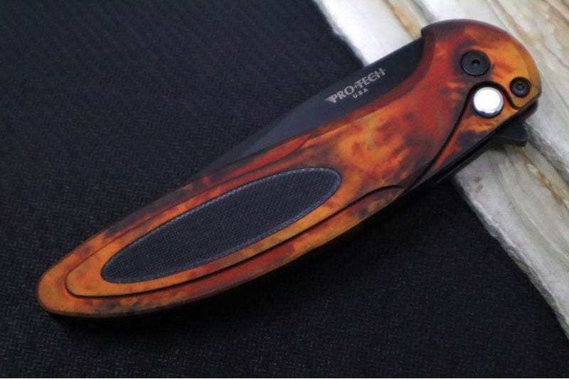 Pro Tech Cambria Flipper Limited - "Del Fuego" Anodized Aluminum Handle & Black Textured G-10 Inlay / CPM-Magnacut Steel / Black DLC Finish / Black Lip Pearl Button CF2103-DF - Northwest Knives