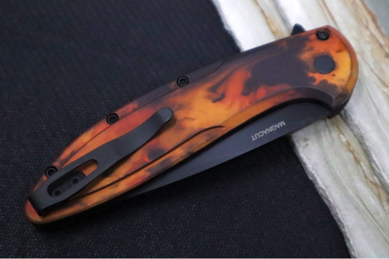Pro Tech Cambria Flipper Limited - "Del Fuego" Anodized Aluminum Handle & Black Textured G-10 Inlay / CPM-Magnacut Steel / Black DLC Finish / Black Lip Pearl Button CF2103-DF