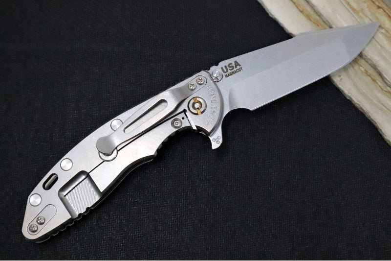 Rick Hinderer Knives XM-18 - 3.5" - Harpoon Spanto / Stonewashed Finish / Black G-10 & Titanium Handle