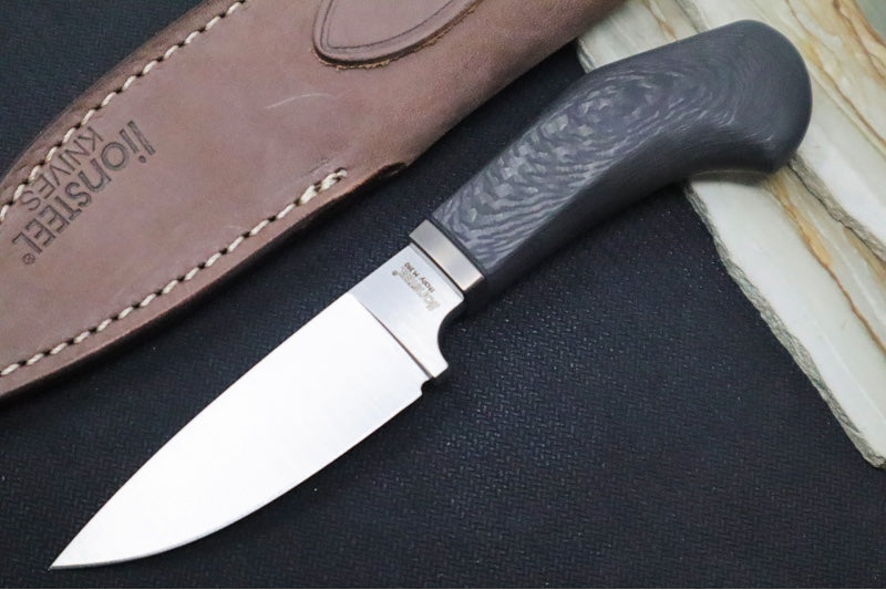Lionsteel Willy Fixed Blade - Black Carbon Fiber Handle / M390 Steel Steel / Leather Sheath WL1-CF