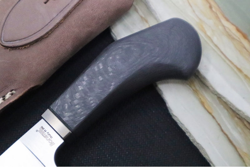 Lionsteel Willy Fixed Blade - Black Carbon Fiber Handle / M390 Steel Steel / Leather Sheath WL1-CF