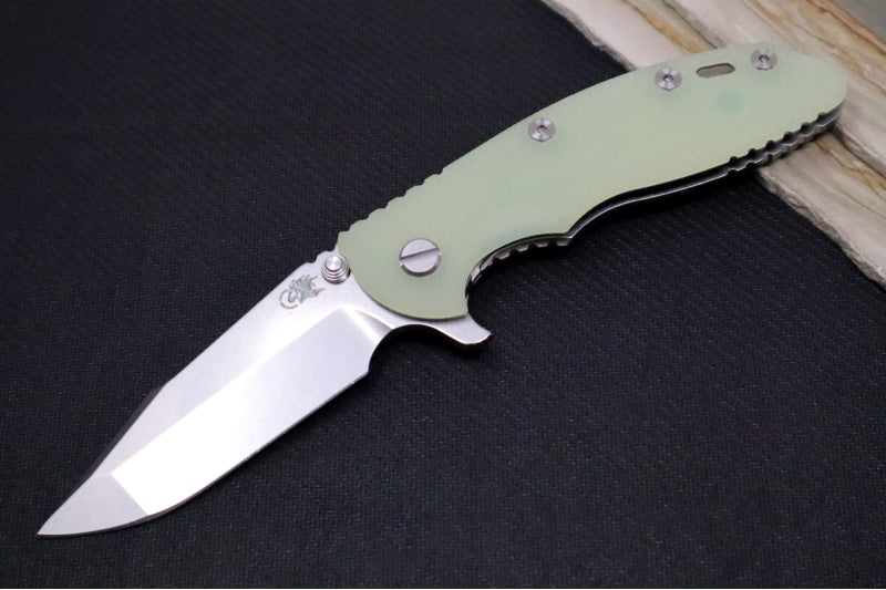 Rick Hinderer Knives XM-18 - 3.5" - Harpoon Spanto / Stonewashed Finish / Translucent Green G-10 & Titanium Handle