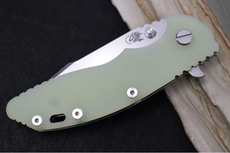 Rick Hinderer Knives XM-18 - 3.5" - Harpoon Spanto / Stonewashed Finish / Translucent Green G-10 & Titanium Handle