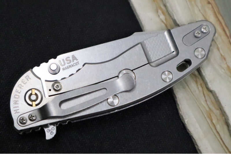 Rick Hinderer Knives XM-18 - 3.5" - Harpoon Spanto / Stonewashed Finish / Translucent Green G-10 & Titanium Handle