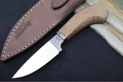 Lionsteel Willy Fixed Blade - Natural Micarta Handle / M390 Steel / Leather Sheath WL1-CVN