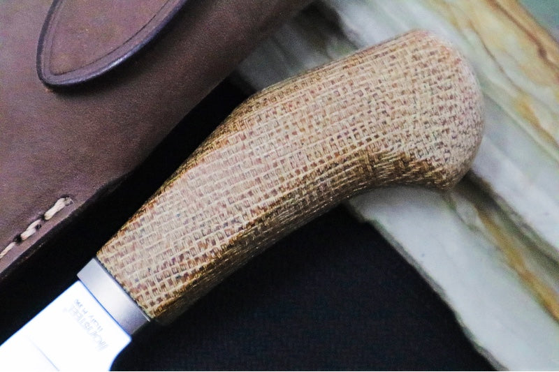 Lionsteel Willy Fixed Blade - Natural Micarta Handle / M390 Steel / Leather Sheath WL1-CVN - Northwest Knives