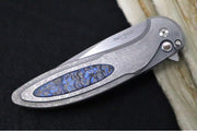 Pro Tech Cambria Flipper 2025 Custom 013 - Blasted & Tumbled Two Toned 17-4 Steel Handle with Blue TechnoCarbo Inlay / CPM-Magnacut Steel / Stonewashed Finish / Black Lip Pearl Button / Blue Anodized Titanium Clip #31of60 - Northwest Knives