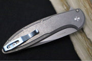 Pro Tech Cambria Flipper 2025 Custom 013 - Blasted & Tumbled Two Toned 17-4 Steel Handle with Blue TechnoCarbo Inlay / CPM-Magnacut Steel / Stonewashed Finish / Black Lip Pearl Button / Blue Anodized Titanium Clip #31of60 - Northwest Knives