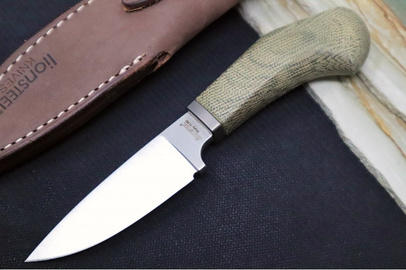 Lionsteel Willy Fixed Blade - Green Micarta Handle / M390 Steel / Leather Sheath WL1-CVG
