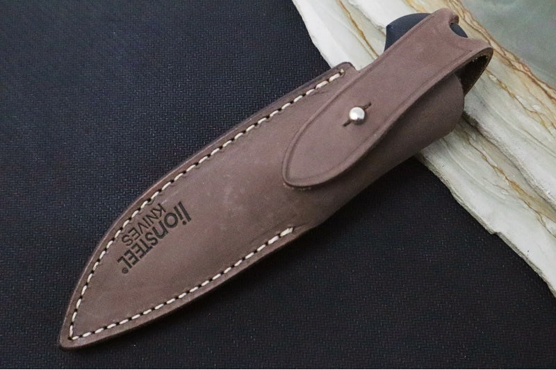 Lionsteel Willy Fixed Blade - Black G10 Handle / M390 Steel / Leather Sheath WL1-GBK - Northwest Knives