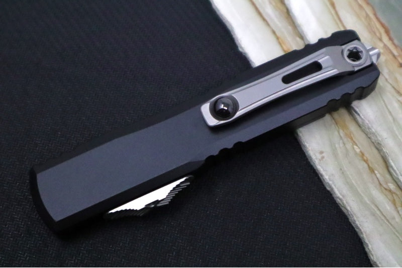 Microtech Ultratech Gen IV OTF - Stonewash Finish / Drop Point Blade / Black Anodized Aluminum Handle 11214-10