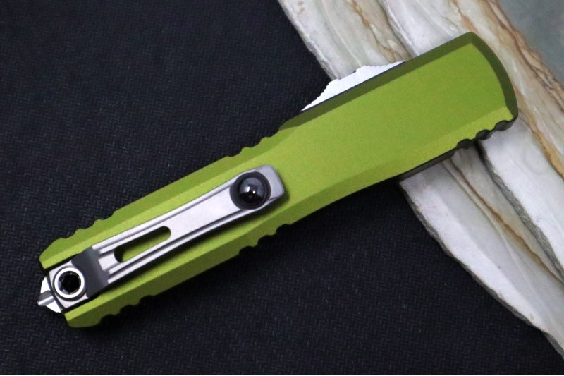 Microtech Ultratech Gen IV OTF - Stonewash Finish / Drop Point Blade / OD Green Anodized Aluminum Handle 11214-10OD