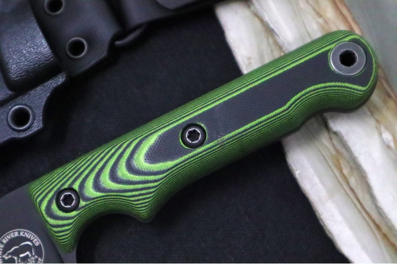 White River Knives 5" Firecraft Custom- Black Cerakote Finish / CPM-S35VN Steel / Black and Green G-10 Handle / Black Kydex Sheath - Northwest Knives