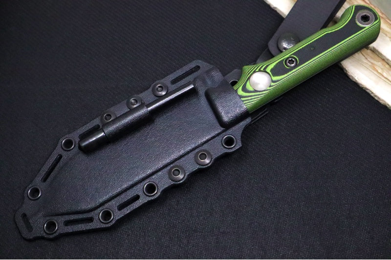 White River Knives 5" Firecraft Custom- Black Cerakote Finish / CPM-S35VN Steel / Black and Green G-10 Handle / Black Kydex Sheath - Northwest Knives