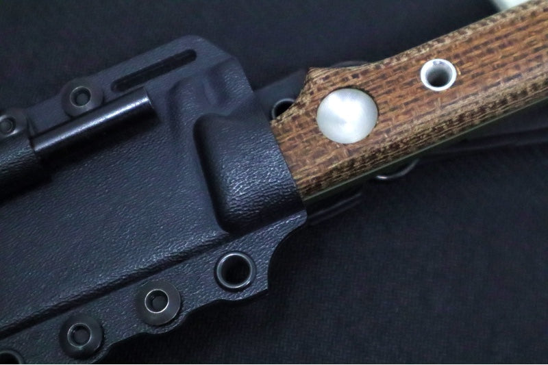 White River Knives 5" Firecraft Custom- OD Green Cerakote Finish / CPM-3V Steel / Brown Burlap Micarta Handle / Black Kydex Sheath