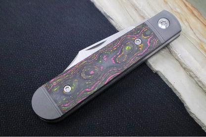 Jack Wolf Knives Little Bro Jack Slip Joint - CamoCarbon Flo Party Inlay / Bead Blasted Titanium Bolsters / CPM-S90V Steel
