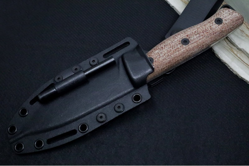 White River Ursus 45 Bushcrafter Custom - Natural Burlap Micarta Handle / CPM-S35VN Steel / Black Cerakote Finish / Black Kydex Sheath
