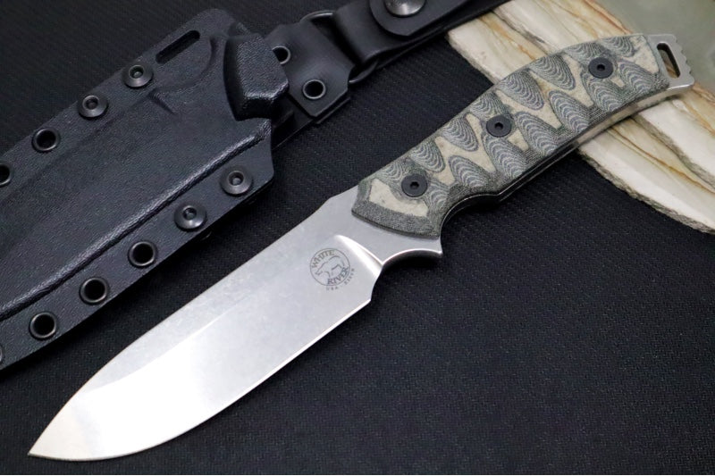 White River Knives GTI 4.5 - Drop Point Blade / Stonewash Finish / Grooved Contoured Micarta Handle WRGTI45-LBO