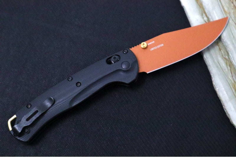 Benchmade 15536CR-2501 Taggedout Manual Folder Limited Edition - CPM-S45VN Steel / Clip Point Blade / Black G-10 Handle & Gold Backspacer