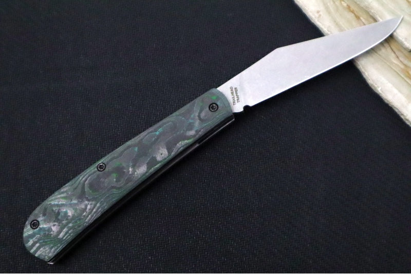 White River Knives Trailhead Trapper Slipjoint Custom - Black Carbon Fiber Burl Handle / Trapper Blade / CPM-S35VN Steel