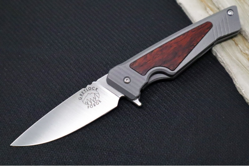 Greylock Forge Knives Flipper - Blasted Full Titanium Handle with Rosewood Inlay / Satin Finish / CPM-Magancut Steel