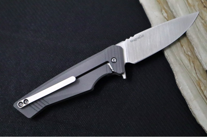 Greylock Forge Knives Flipper - Blasted Full Titanium Handle with Rosewood Inlay / Satin Finish / CPM-Magancut Steel