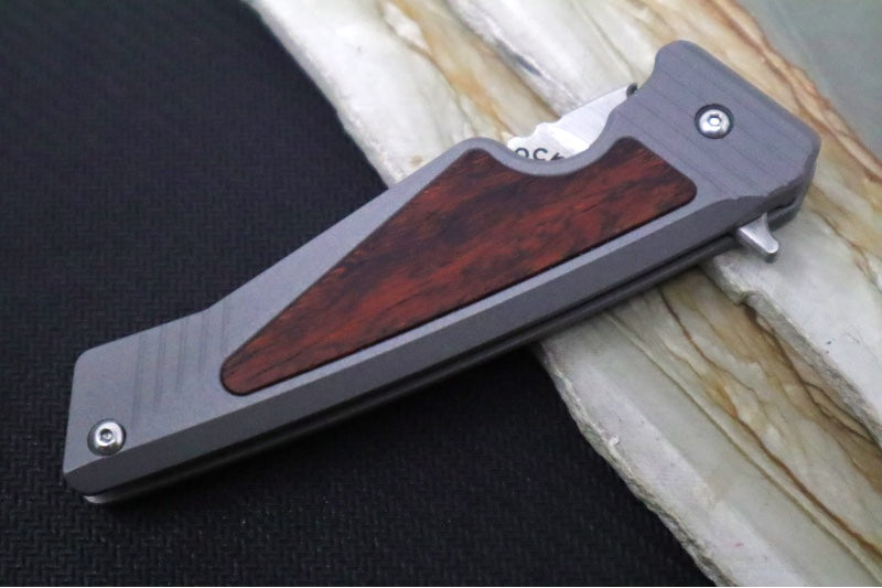 Greylock Forge Knives Flipper - Blasted Full Titanium Handle with Rosewood Inlay / Satin Finish / CPM-Magancut Steel