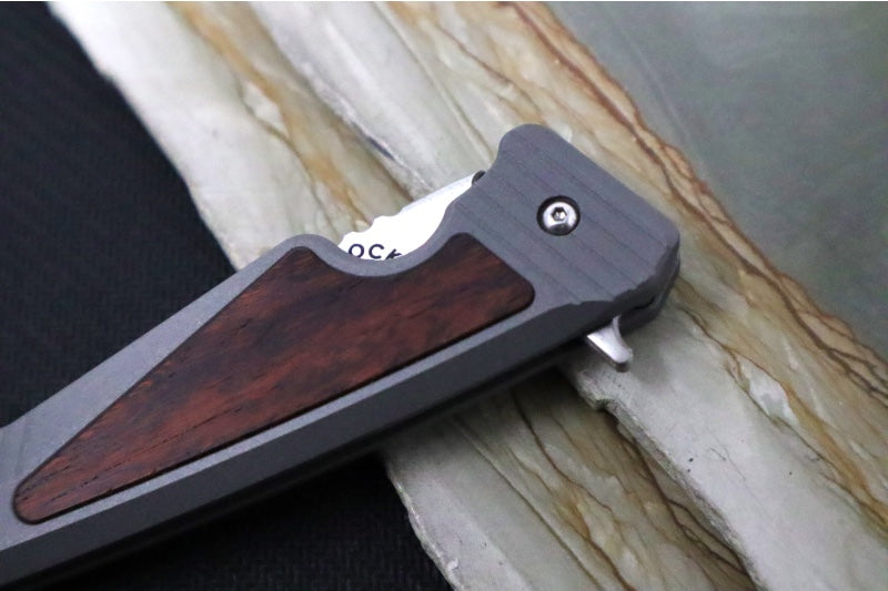 Greylock Forge Knives Flipper - Blasted Full Titanium Handle with Rosewood Inlay / Satin Finish / CPM-Magancut Steel