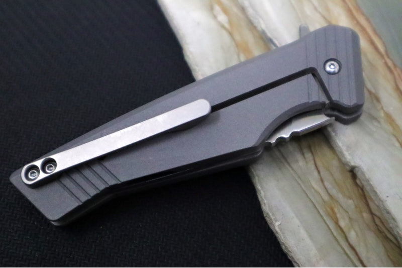 Greylock Forge Knives Flipper - Blasted Full Titanium Handle with Rosewood Inlay / Satin Finish / CPM-Magancut Steel