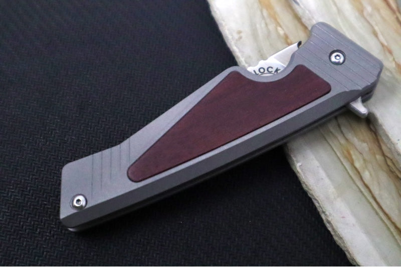 Greylock Forge Knives Flipper - Blasted Full Titanium Handle with Purple Heart Wood Inlay / Satin Finish / CPM-Magancut Steel