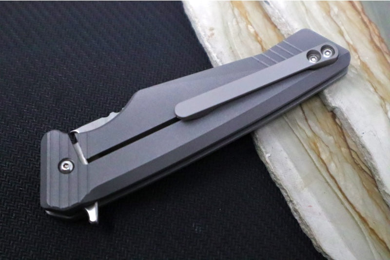 Greylock Forge Knives Flipper - Blasted Full Titanium Handle with Purple Heart Wood Inlay / Satin Finish / CPM-Magancut Steel