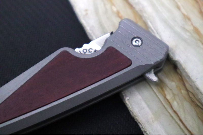 Greylock Forge Knives Flipper - Blasted Full Titanium Handle with Purple Heart Wood Inlay / Satin Finish / CPM-Magancut Steel